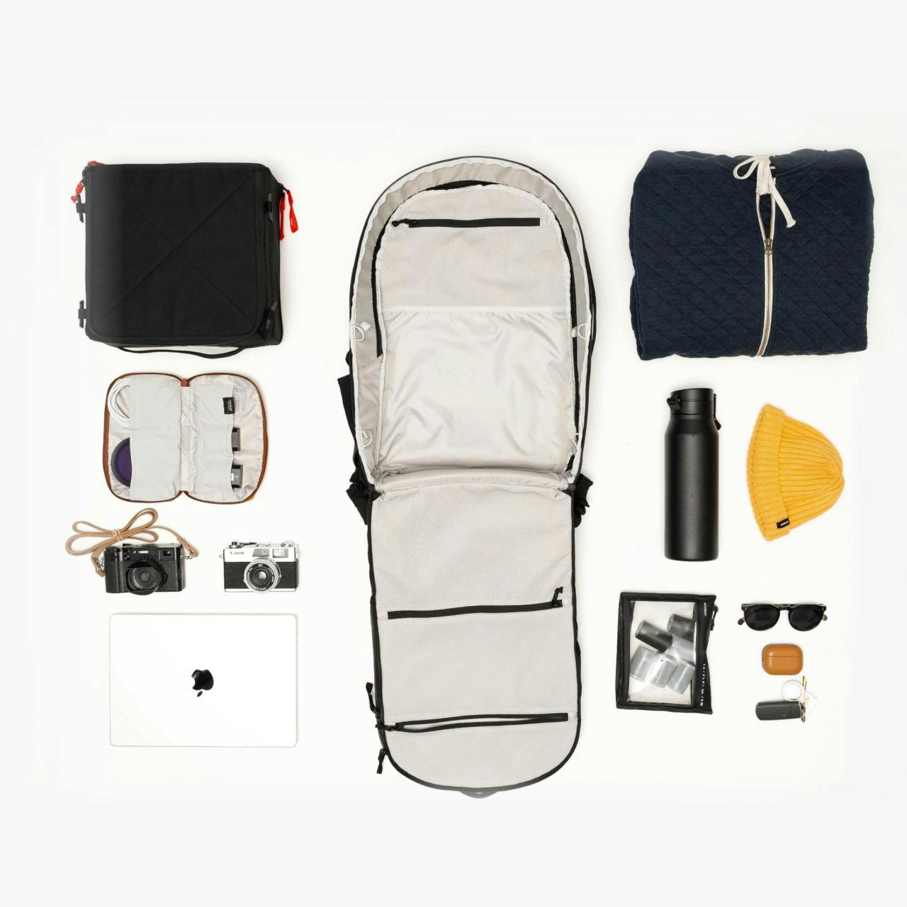 Flat Lay of the Everything Backpack.